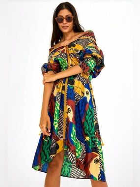 Farm Rio Tropical Toucan Parrot Bird Colorful Super Lightweight Parka Size S